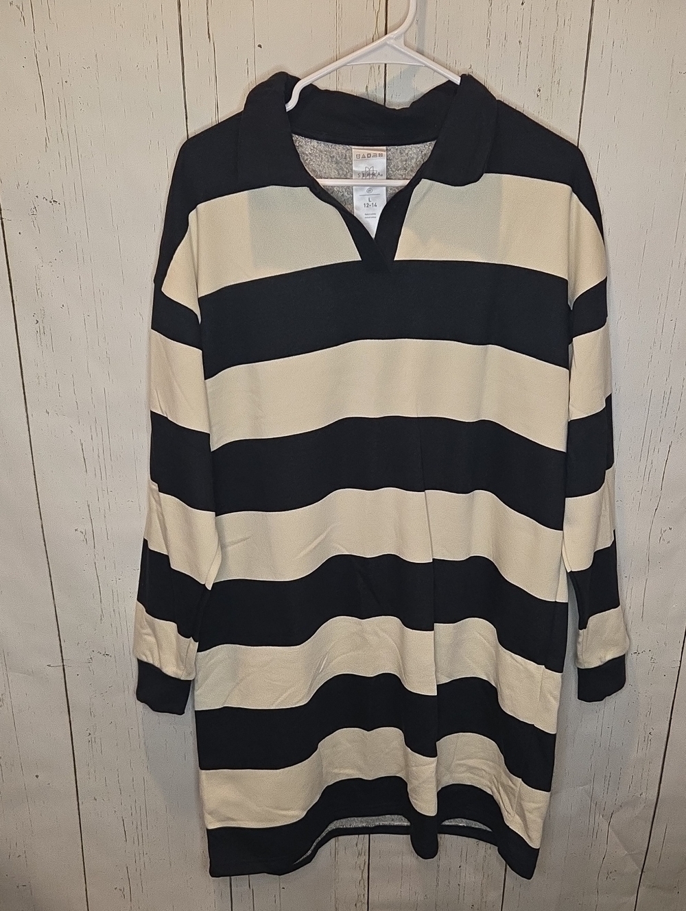 Serra Black and Cream Striped Rugby Polo Dress